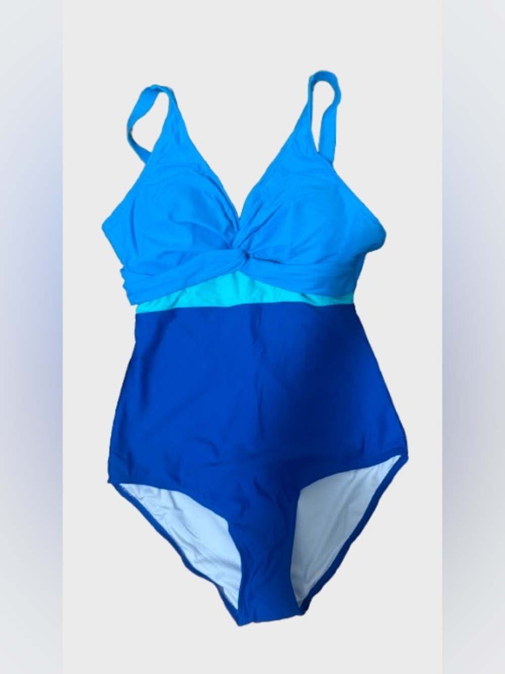 Women's Blue Colorblock One-Piece Swimsuit - V-Neck